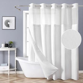 eachope White No Hook Shower Curtain with Snap-in Fabric Liner Set,Slub Textured Fabric Shower Curtains for Bathroom,Hotel Style Modern Shower Curtain,Water Repellent & Washable,71x74(72)