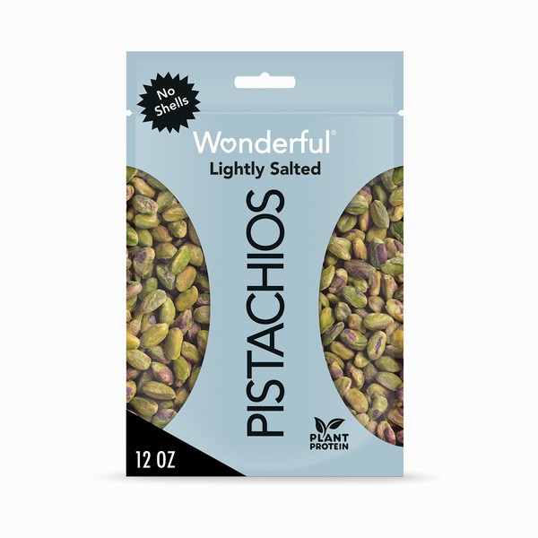 Wonderful Pistachio No Shells, Roasted and Lightly Salted Nuts, 12 Ounce Resealable Bag, Protein Snack, On-the Go, Individually Wrapped Healthy Snack (12 oz)