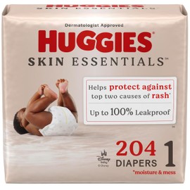 Huggies Size 1 Diapers, Skin Essentials Baby Diapers, Size 1 (8-14 lbs), 204 Count (3 Packs of 68), Packaging May Vary