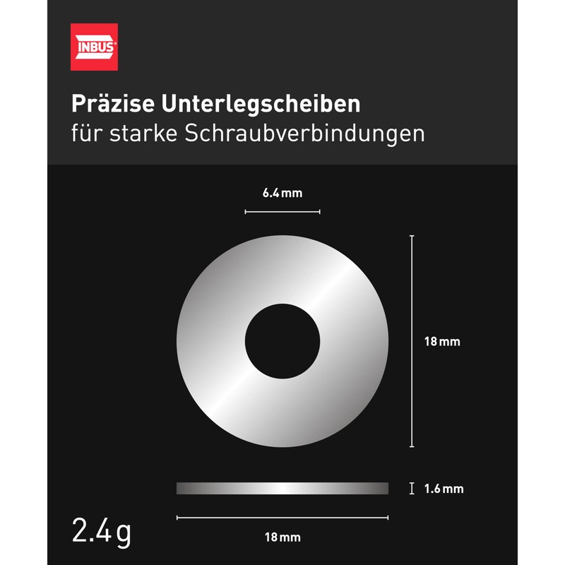 INBUS® 74971 Washers M6 x 18 (DIN9021/ ISO7093, Stainless Steel