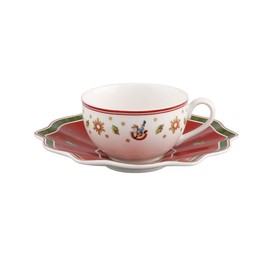Villeroy & Boch Kaffee-/Teetasse, Untertasse, Hartporzellan, Weiß / Rot, 22 x 16 x 8 cm
