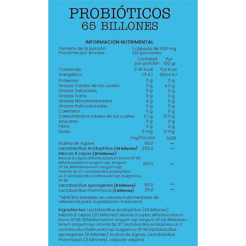 Probióticos 65 Billones, 120 Cápsulas, Joycare Juliana Sin Sabor