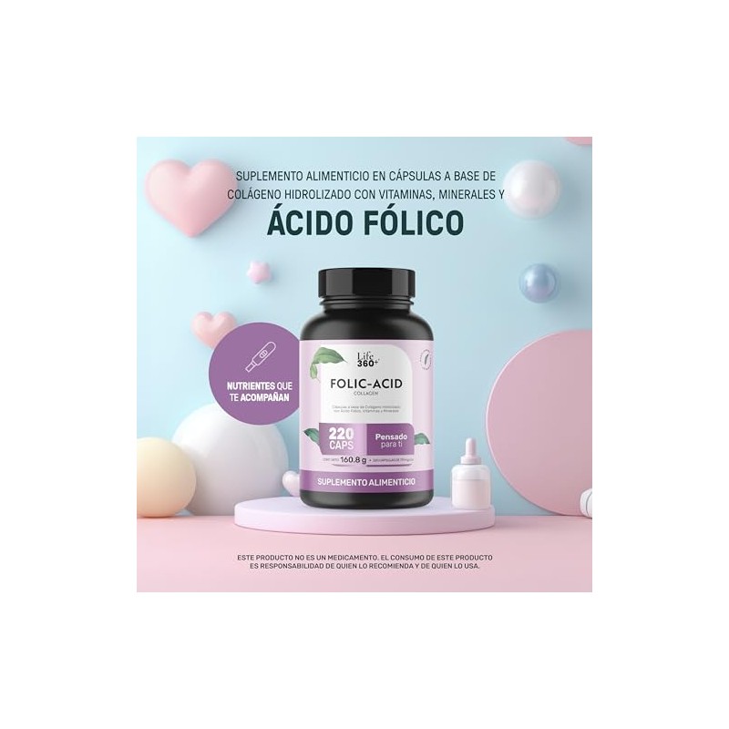 LIFE 360+ Folic Acid Collagen | 220 cápsulas | 1462mg