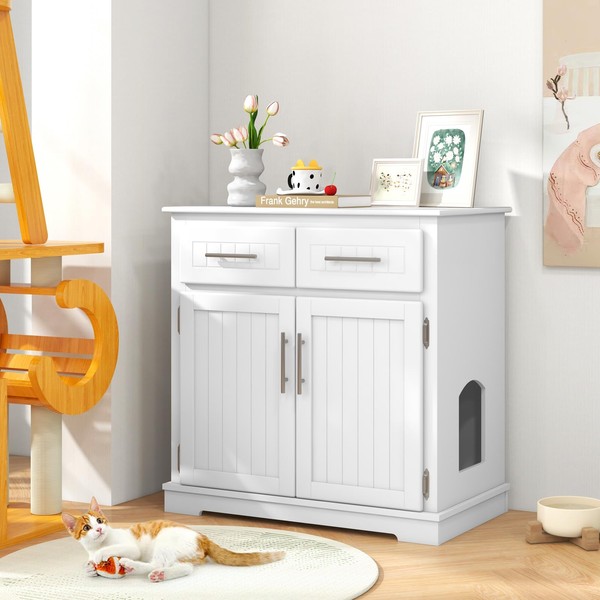 Tangkula Litter Box Enclosure, 32 Inch Enclosed Cat Box Cabinet