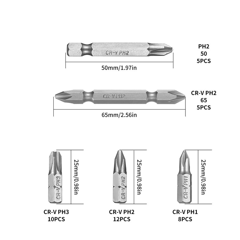 PH Bit Set, 40 Pcs PH1 PH2 PH3 Bits, Phillips