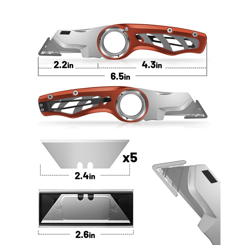 Folding Utility Knife Pocket Knife, Heavy-Duty Box Cutter with Anti