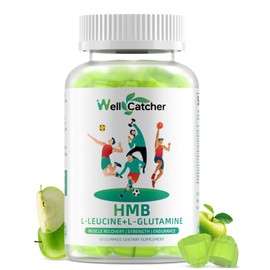 HMB and Leucine Amino Acid Gummies: HMB Supplements for Men Women with L-Glutamine for Muscle Growth Fast Workout Recovery, Sugar Free Vegan Non-GMO Green Apple Flavored 30 Day Supply