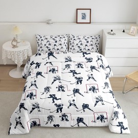 Feelyou Ice Hockey Bedding Set for Kids Boys Girls Room Sports Event Pattern Comforter Sets Hockey Player All Season Comforter Decor Winter Sports Hockey Bedroom Collection Full Size