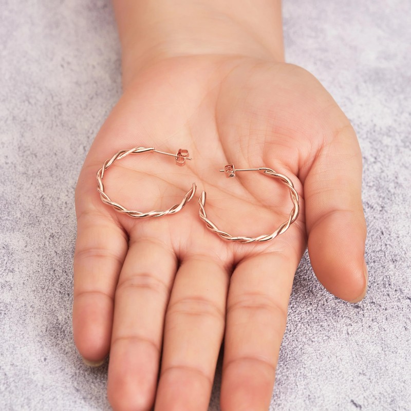 Philip Jones Rose Gold Plated 30mm Twisted Hoop Earrings