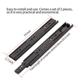 TOOPONE Drawer Slides, 14 Inch Full Extension 3 Section Ball Bearing Side Mounted Drawer Slider for Cabinet Kitchen Furniture ，2 Pack (14 Inch, Black)