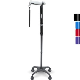 REHAND Quad Cane, Foldable Walking Cane for Men & Women with 4-Pronged Base for Extra Balance & Stability-Adjustable, Lightweight, Collapsible, Walking  for Right or Left Handed Seniors & Adults Non-Slip Replacement trekking - Color: black