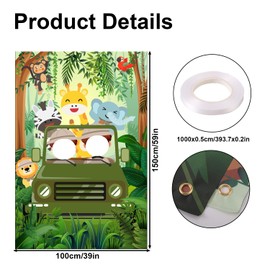 Jungle Safari Backdrop, Polyester Animal Safari Adventure Backdrop Banner Funny Jungle Adventure Themed Party Decoration Suitable for Baby Shower Photo Prop