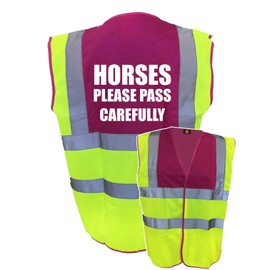 Equestrian Horses Please Pass Carefully Hi Viz Vis Vest Horse Riding Reflective Waistcoat Jacket Road Safety Visibility Yellow/Pink Medium