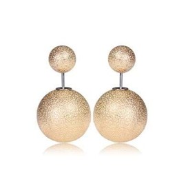 LeahMaria Double Pearl Stud Earrings Front Back Ball Elegant Texture, Stainless Steel