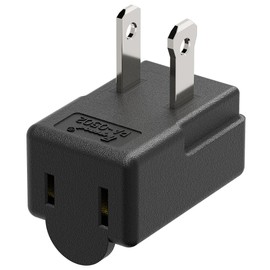 Right Angle Adapter, Plugrand 2-Prong 90 Degree Downward Angled AC Adapter, Polarized 2-Prong L Type Adapters, Vertical Right Angled Power Adapters, PA-0502B Black