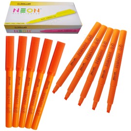 Pen-S Fluorescent Highlighter Pens, ORANGE, Chisel Tip, 1-4mm Lines, Pack of 10, Multipack, Quick Dry, School Office Home Highlighters, iVAIDEX Black Ball Pen