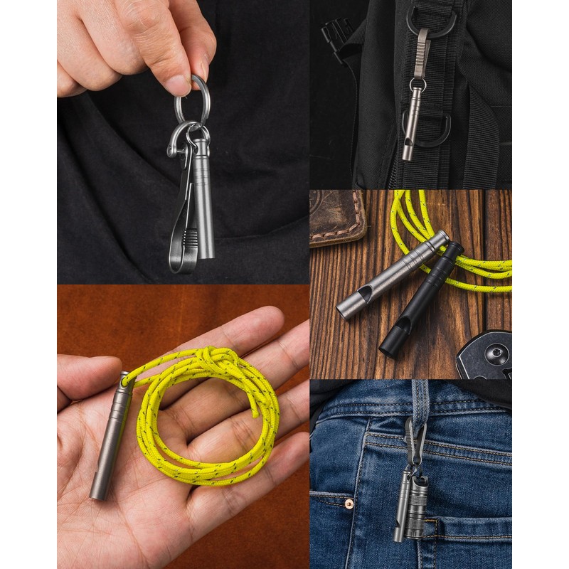TISUR Titanium Emergency Whistle,120db Safety Whistle with Lanyard,Outdoor Survival Small