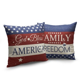 Wnoesat God Bless America Family Freedom Throw Pillow Covers 18x18 Set of 2 4th of July Independence Memorial Day Stars Stripes Patriotic Vintage Outdoor Pillow Cover for Home Sofa Couch Decor