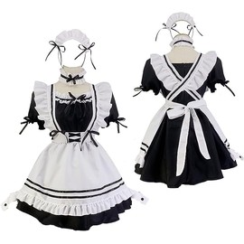 CarolynDesign Japanese Anime Sissy Maid Dress Anime French Maid Apron Costume Set