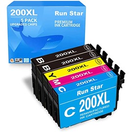 Run Star Remanufactured 5 Pack Ink Cartridge Replacement for Epson 200XL 200 T200XL T200XL120 use with XP-200 XP-310 XP-400 XP-410 WF-2520 WF-2540 Printer (2 Black, 1 Cyan, 1 Magenta, 1 Yellow)