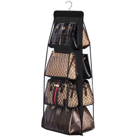 Handbag Hanging Organizer, 8 Pocket Hanging Purse Organizer Handbag Storage Hanger Closet Organizer for Family Closet Bedroom, Foldable and Universal Fit (Black 35 x117cm)