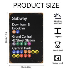 FDKYOEK Subway Sign, 12 x 8 Inches New York Street Signs, Vintage New York City Subway Downtown & Brooklyn Grand Central 42 Street Station Park Sign, Metal Tin Signs, Black