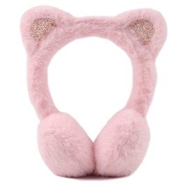Pesaat Winter Kids Earmuffs Warm Ear Cover For Girls Children Ear muffs With Cat Ears Girls Ear Warmers (Light Pink Cat)
