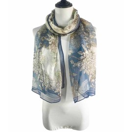 Acotavie Scarfs for Women Lightweight Scarves Fashion Print Floral Pattern Sheer Scarf Shawl Wraps (flower blue)
