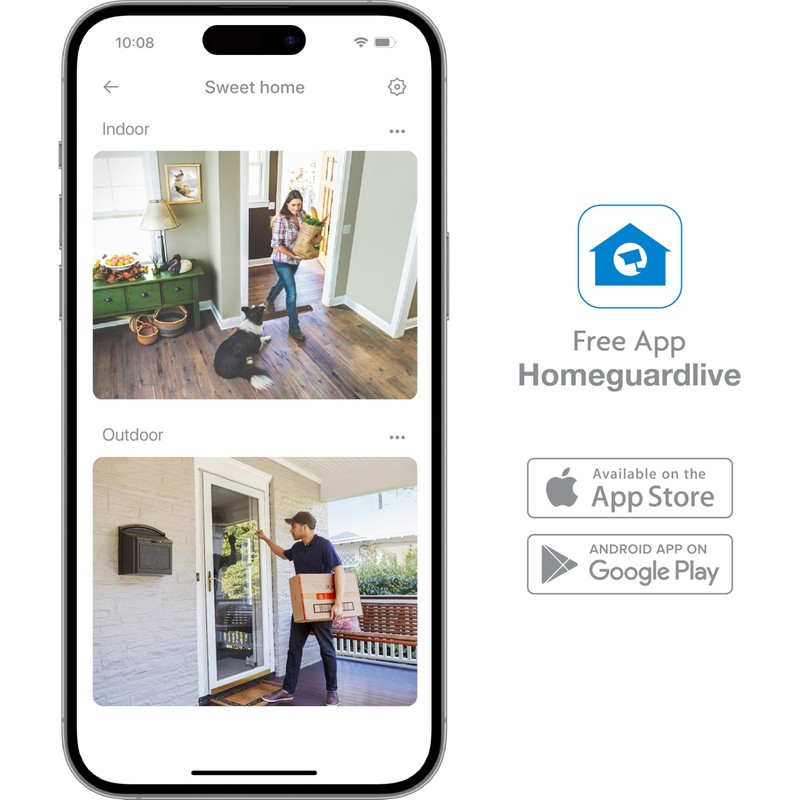 HomeGuard Security Camera, 2K Colour Night Vision, Built-in Spotlight, Two-Way