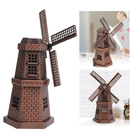 Wooden Dutch Windmill Retro Style Red Bronze Farmhouse Windmill Table Decoration Mini Craft Ornaments Yard Lawn Garden