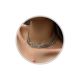 Wendalern Punk Letter Cuban Link Necklace Gold Initial Choker Necklace Chunky Chain Initial Name Charms Necklace Personality Alphabet Statement Necklace Hip Hop Jewellery for Women and Girls, Zinc, No