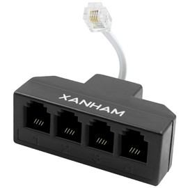 XANHAM RJ11 Cable 4 Way Splitter 6P4C Connector Phone Line Cord Adapter with 3 inch Cable for Landline Telephone Wire, Black, AV01403