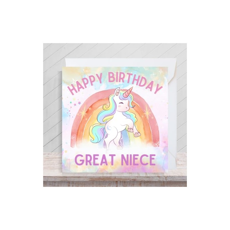 Second Ave Cute Pink Unicorn Great Niece Square Birthday Greeting