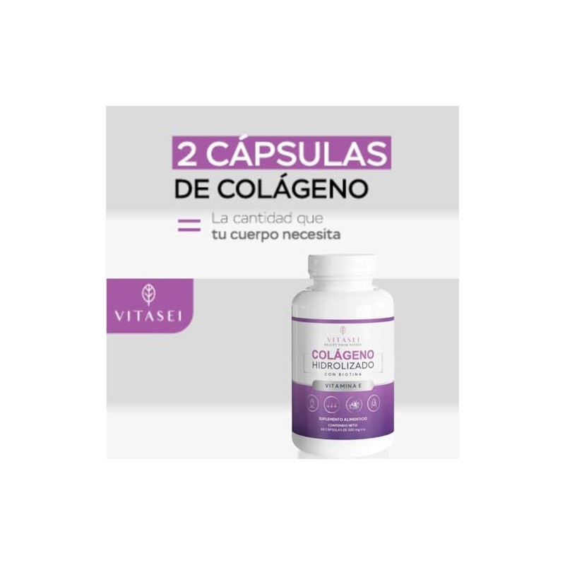 Vitasei Colágeno Hidrolizado en Cápsulas, Resveratrol y Biotina, 60 Cáps