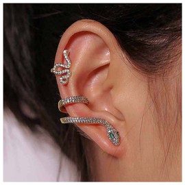 Andelaisi Boho Crystal Snake Ear Climber Earrings Vintage Snake Crawler Earrings Gold Snake Clip Wrap Earrings Minimalist Serpent Snake Earrings Jewelry for Women