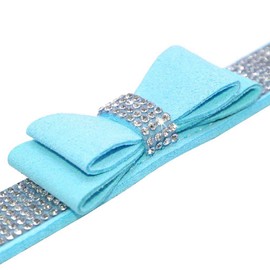 Haoyueer Rhinestone Dog Collar, Cute Dazzling Sparkling Soft Suede Leather Dog Cat Rhinestone Collar Crystal Diamond Pet Dog Puppy Collar (M 32-38 cm, Blue-1)