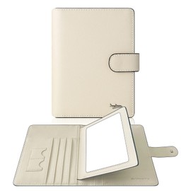 Passport Holder Women, Genuine Leather Passport Wallet RFID Blocking for Men and Women, Passport Cover with Snap Closure Fit for Immunization Record Card Upgraded (Ivory