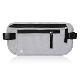 Men's Slim Fanny Pack Belt Bag | RFID Blocking Money Belt | Travel Waist Pouch for Security & Hidden Storage (Light Grey)