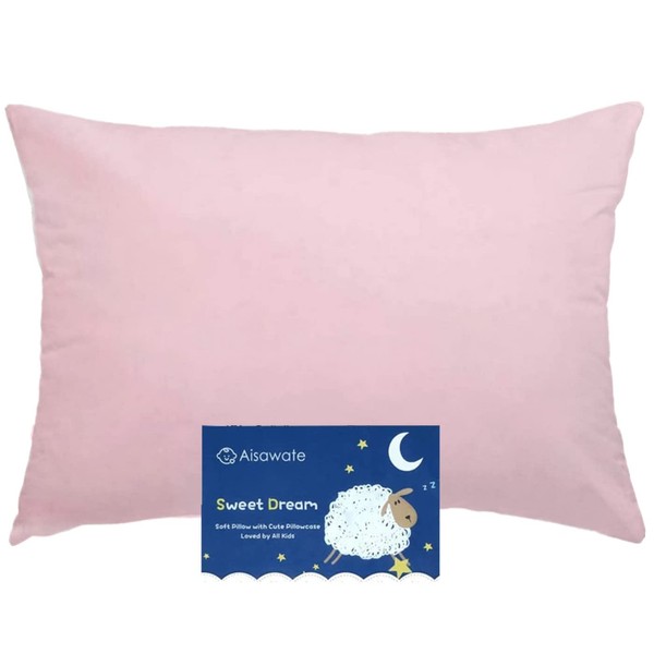 Aisawate Toddler Pillow with Pillowcase - 13X18 Soft Organic Cotton Travel Pillows for Sleeping - Machine Washable - Toddlers, Kids, Child - Perfect for Toddler Cot, Bed Set（Pink）