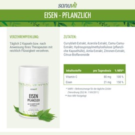 Sanuvit Vegetable Iron from Curry Leaf Extract, 90 Capsules, Pure Product Direct from Manufacturer (Hypoallergenic Manufactory)