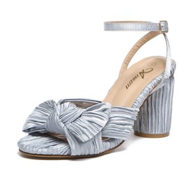 Athlefit Sandalias de tacón plisadas para mujer con correa al tobillo, puntera abierta y diseño elegante
