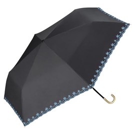 [2024] Wpc. 801-14043-102 Parasol Folding Umbrella, Light Shading Glitter Flower Scallop, Mini Black, 100% Light Shield, 100% UV Protection, UPF50+, Rain or Shine, 19.7 inches (50 cm), Women's Floral