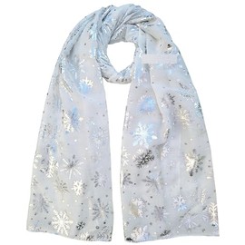 GFM® Christmas Snowflakes Foil Print Scarf -Creamy White - (AT-SNFLK-656-SFD)