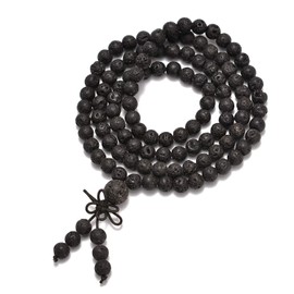 AD Beads Natural Gemstones Buddhist 108 Prayer Healing Beads Mala Stretchy Bracelet Necklace 6mm (Black Lava)