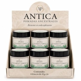 ANTICA Pomada de Eucalipto y Tomillo 45 g c/u, Frescura Herbal con Mentol y Aceite de Romero, Paquete con 6 Piezas