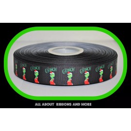 7/8 INCH THE GRINCH CHRISTMAS BLACK GROSGRAIN RIBBON - 1 YARD