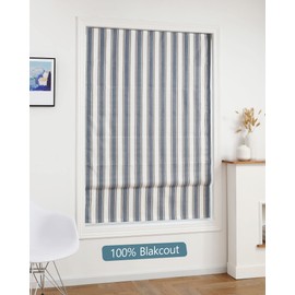Everyday Celebration Roman Shades for Windows, 100% Blackout Shades, Cordless Pull Down Window Shades, Vertical Stripe Shades Indoor Windows, Woven Fabric Blinds & Shades, (Denim Bleu) 30" W X 64" H