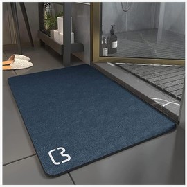 Absorbent Bath Mat, Non-Slip Microfibre Bath Mat, Shower Mat, Non-Slip, Quick Drying, Rug for Living Room, Kitchen and Toilet, Machine Washable (Dark Blue, 40 x 60 cm)