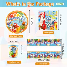 61 Pcs Blocks Birthday Decorations, Party Decorations Party Supplies Paper Plates Cups and Tablecloth, Kids Tableware Set for 20 Guests
