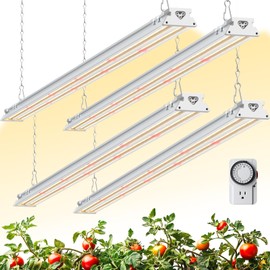 Barrina TX-S60 4FT Grow Light for Indoor Plants, 240W(4 x 60W, 1680W Equivalent), High PPFD, Full Spectrum with 660nm Red LEDs, Mechanical Timer, Linkable, Hanging Plant Light for Seedling, 4 Packs